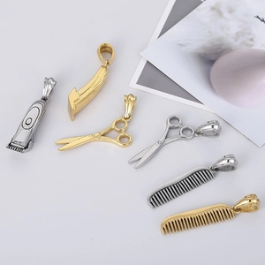 Stainless Steel Barber Tools Pendant Necklace Comb Clipper Scissors Hip Hop Punk Creative Jewelry Men Women