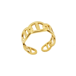 18k gold-plated stainless steel open ring with minimalist hollow chain link design