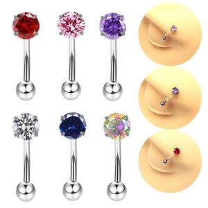 Stainless Steel Eyebrow Ring Curved Barbell Body Piercing Jewelry With Colorful Cubic Zirconia Skeleton Hand Flower
