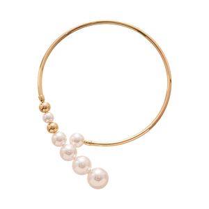French vintage gold choker with graduated white pearls in a minimalist geometric design