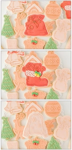 Detail view of pink 3D Christmas molds showing money bag, boot and sweater shapes