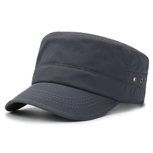 Breathable dark grey flat top cadet cap with metal eyelets for outdoor activities