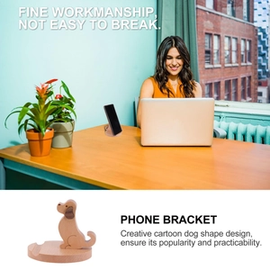 Creative wooden dog phone stand for desk featuring a cute cartoon design and fine craftsmanship