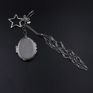Fashion silver metal mesh pendant keychain with star ring and locket for bag charm