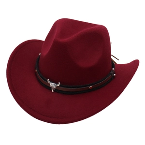 Kids Western Cowboy Hat Wool Felt Retro Wide Brim With Bull Skull Metal Decor And Leather Rivet Band For Boys Girls