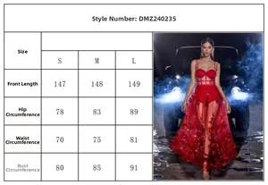 Size chart for red mesh mesh party dress with sexy corset and vine patterns