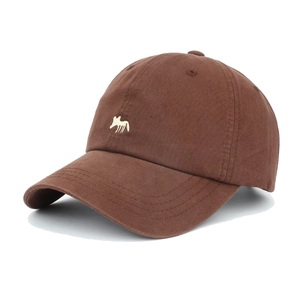Casquette de baseball en coton marron foncé avec broderie animalière et bord incurvé