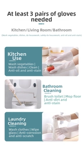 Detail view of durable waterproof PVC cleaning gloves used for washing vegetables in kitchen