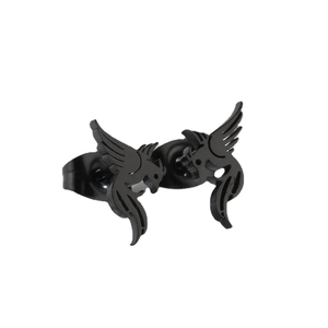 Minimalist black phoenix stud earrings in bird design with 18K gold plating for women