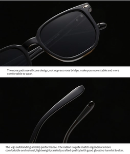Detail view of square frame sunglasses showing nose pads and CE mark on the temple