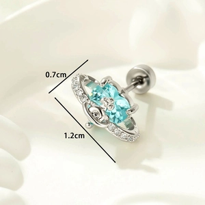 Silver Saturn heart screw back earring with blue zircon and crown details, 1.2cm size