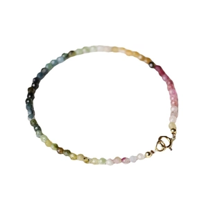 Minimalist 2mm rainbow faceted tourmaline bead bracelet with golden gradient finish