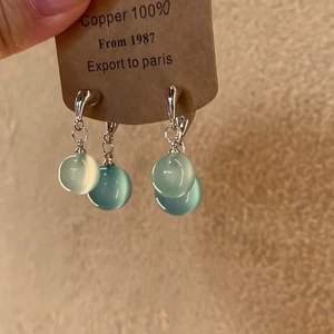 Elegant water drop earrings with light blue resin beads and silver-plated hooks for women
