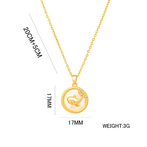 Golden dolphin shell necklace with white mother-of-pearl and crystal pendant