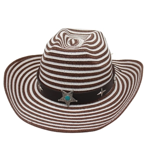 Striped Straw Cowboy Hat Wide Brim Western Sun Beach Vacation Star Turquoise Decor For Women Men