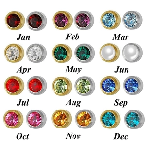 Vue en grille de 12 couleurs de boucles d'oreilles en pierres de naissance polies
