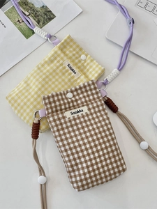 Pochettes de téléphone en tissu à carreaux jaune et marron avec cordons réglables