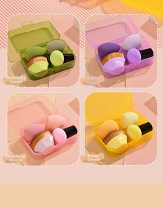 Portable makeup set with soft beauty blenders, mini foundation brush, and storage case