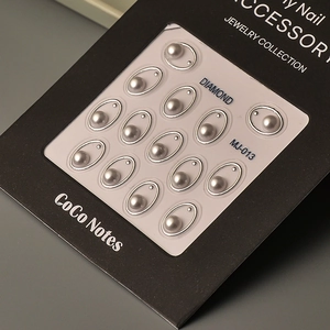 Luxe bronzed nail stickers with imitation pearls and oval metal rings in set MJ-013