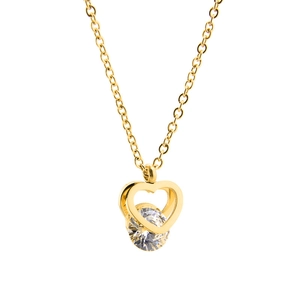 Rose gold heart pendant necklace for women with a sparkling round zircon center