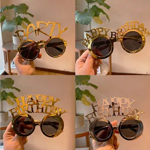 Happy Birthday Party Sunglasses Electroplated Plastic Novelty Funny Letter Design Frame Eyewear Celebration Photo Props