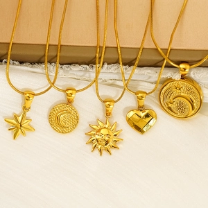 Retro 18K gold plated stainless steel necklaces with sun, moon, and star pendants