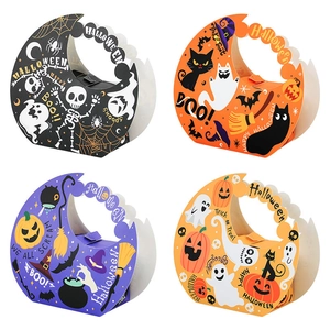 Halloween Candy Box Handheld Paper Gift Bag Moon Handle Portable Pumpkin Ghost Design Party Favors Packaging