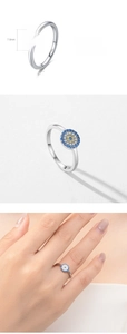 Detailed S925 sterling silver evil eye ring showing 7.5mm diameter and 1.6g weight