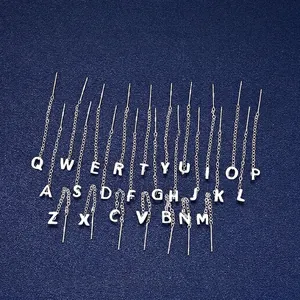 Minimalist S999 sterling silver letter tassel threader earrings with 26 alphabets set