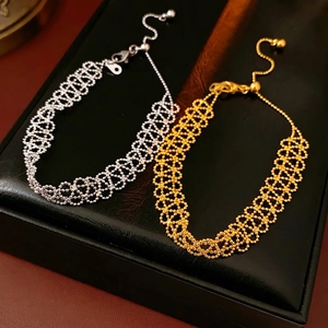 Elegant Lace Hollow Mesh Bracelet Gold Plated Copper Bead Chain Adjustable Slider Jewelry For Women Luxury Fashion