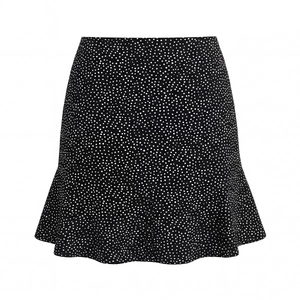 Französischer Vintage-Rock in Schwarz mit weißen Punkten, hoher Taille und Rüschen