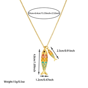 Collier pendentif carpe koi en émail coloré acier inoxydable doré avec mesures