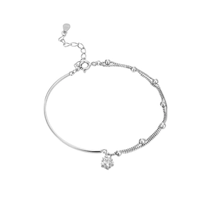 Star-style S925 sterling silver hybrid bracelet with gemstone pendant and dual chains