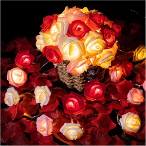 Rose Flower LED String Lights Artificial Foam Rosebuds Warm Glow Decorative Fairy Lights For Wedding Valentine Room Party