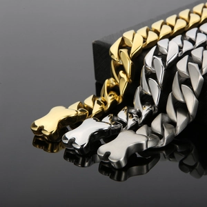 Men Cuban Link Bracelet 316L Stainless Steel With Bone Shape Buckle Chunky Polished Hip Hop Punk Jewelry Gift