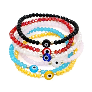 Lot de 6 bracelets Evil Eye colorés avec perles en verre facetté et dorures