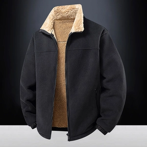 Giacca in pile da uomo con collo alto e calda fodera in shearling nero