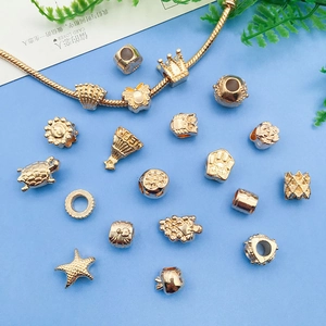 Golden alloy large hole beads with crown and butterfly designs for DIY jewelry making