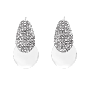 Sparkling crystal pavé teardrop earrings with clear resin bead drop for women