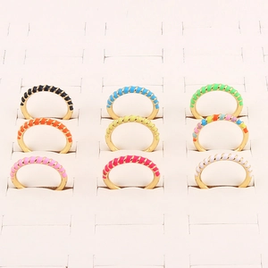 Adjustable colorful enamel twisted rope rings in nine vibrant plated gold finishes