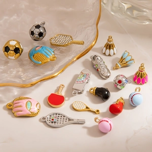 Set of 16 assorted sports charms for DIY jewelry including soccer and tennis themes