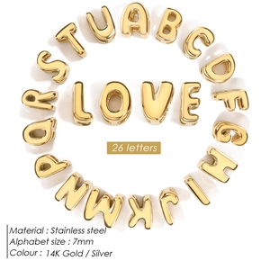 14K gold plated stainless steel bubble alphabet beads for DIY jewelry making 7mm
