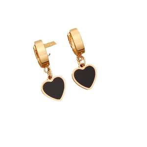 Golden hoop earrings with black heart pendant for women, stylish minimalist jewelry set