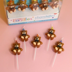 Set di 5 candele di compleanno a forma di orso con cappelli da festa