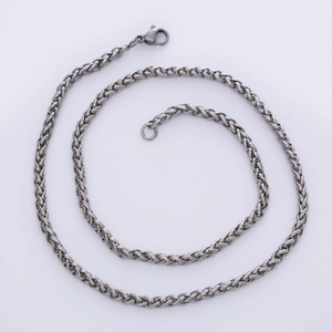 Sleek 3mm stainless steel wheat chain necklace in silver finish with lobster clasp