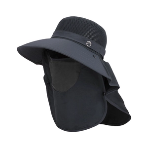 Men's wide brim sun hat with removable face mask and neck flap for outdoor fishing