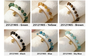 Close-up of double-layer beaded bracelets with heart charms in six various colors