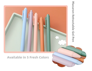 Detail of 5-pack macaron colored retractable gel pens with a minimalist matte finish