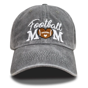Washed vintage grey baseball cap with Football MOM heart embroidery for Mother's Day gifts