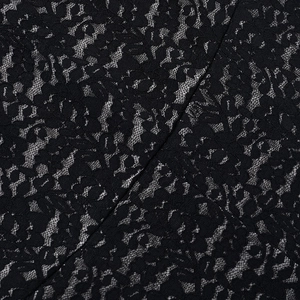 Macro shot of black lace fabric details showing intricate floral embroidery and stitching